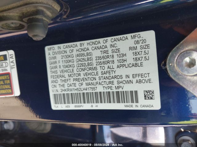 2HKRW1H52LH417557 Honda Cr-v 2wd Ex