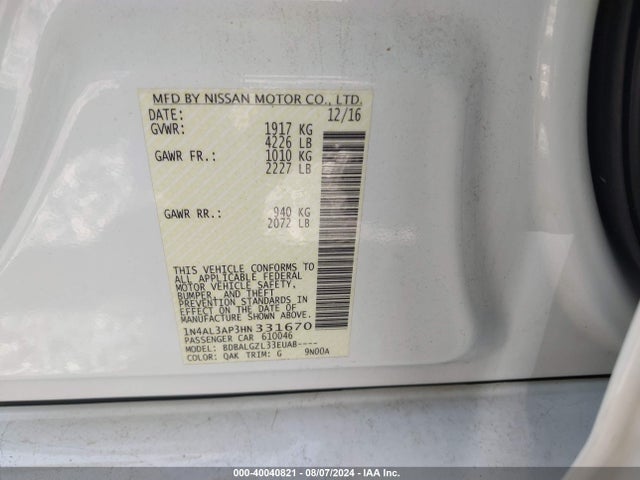 Nissan Altima 2.5 S 2017 1N4AL3AP3HN331670 Image 9