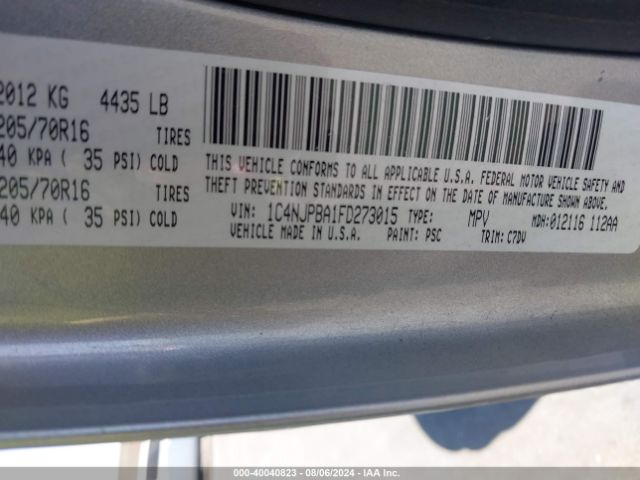 1C4NJPBA1FD273015 Jeep Patriot Sport