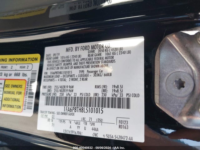 Ford Mustang Ecoboost Fastback 2020 1FA6P8TH8L5101015 Image 9