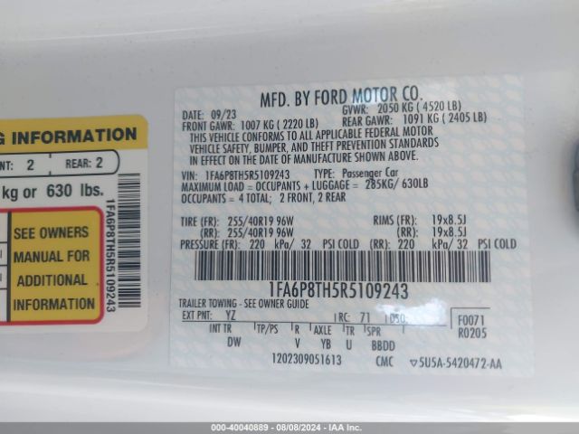 2024 FORD MUSTANG 1FA6P8TH5R5109243 Photo 8