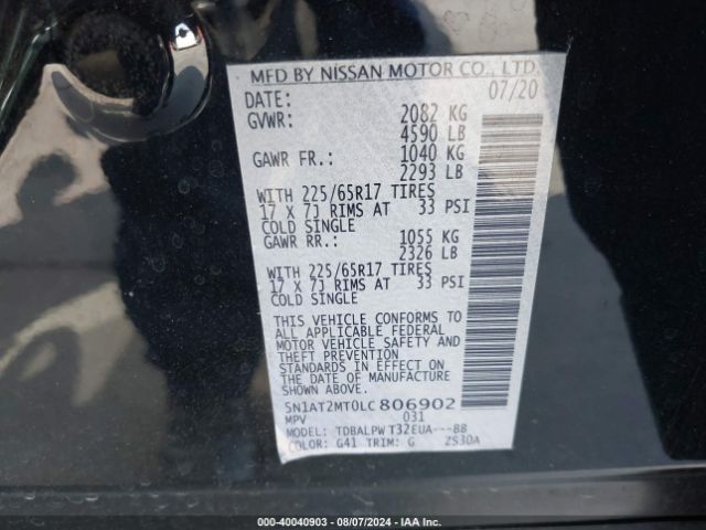5N1AT2MT0LC806902 Nissan Rogue S Fwd