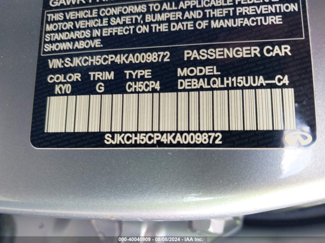 SJKCH5CP4KA009872 Infiniti Qx30 Luxe