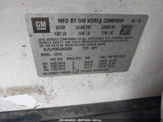 Chevrolet Trax Lt 2018 KL7CJPSB5JB693099 Image 9
