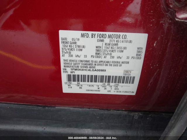 2020 FORD EXPLORER 1FM5K8HC4LGA00989 Photo 8