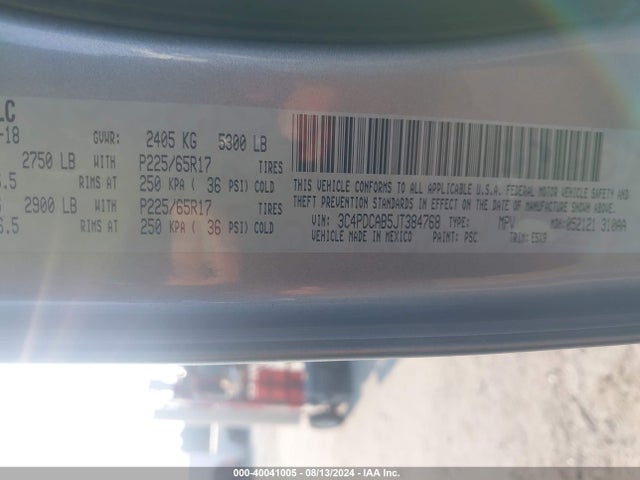 Продажа на аукционе авто 2018 Dodge Journey Se, vin: 3C4PDCAB5JT384768, номер лота: 40041005