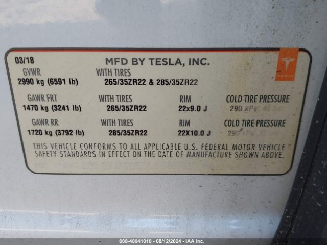 5YJXCDE2XJF088761 Tesla Model X 100d/75d/p100d