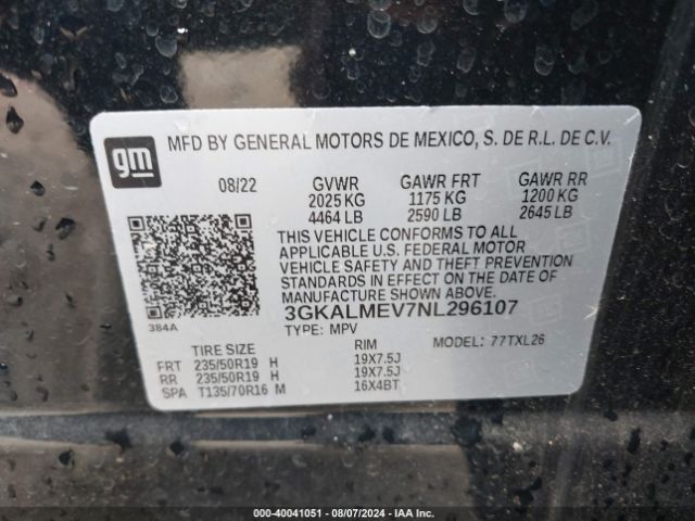 3GKALMEV7NL296107 GMC Terrain Fwd Sle