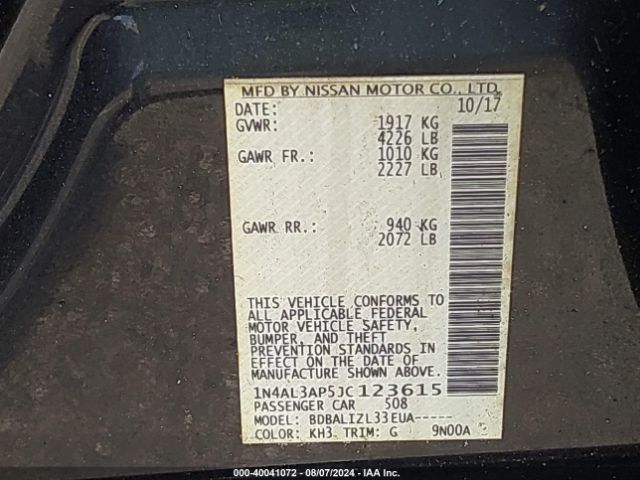 1N4AL3AP5JC123615 Nissan Altima 2.5 Sv