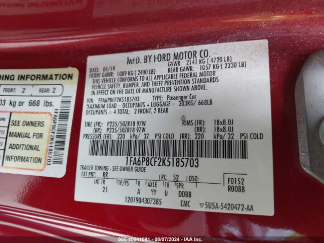 1FA6P8CF2K5185703 Ford MUSTANG GT