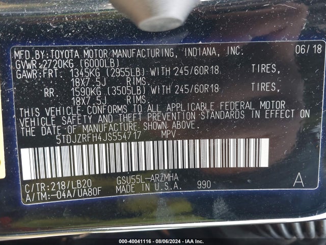 Toyota Highlander Xle 2018 5TDJZRFH4JS554717 Image 9