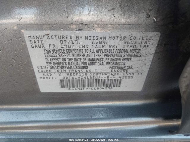 3N1CN8FV4LL804098 Nissan Versa Sr Xtronic Cvt