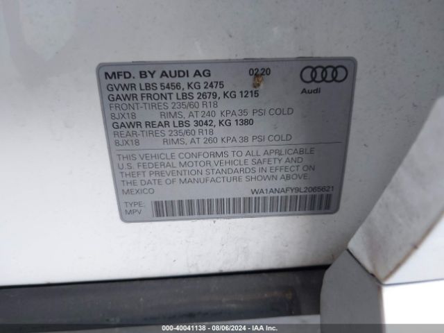 WA1ANAFY9L2065621 Audi Q5 Premium 45 Tfsi Quattro S Tronic