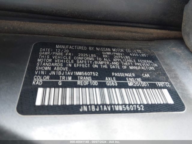 JN1BJ1AV1MW560752 Nissan Rogue Sport S Fwd Xtronic Cvt