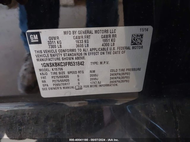 Chevrolet Tahoe Lt 2015 1GNSKBKC3FR531842 Image 9