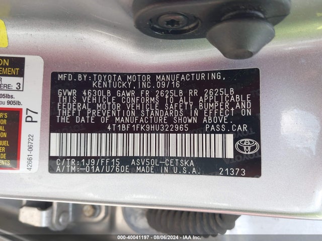 Toyota CAMRY SE 2017 4T1BF1FK9HU322965 Image 9