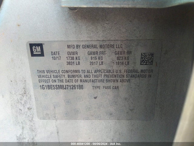 1G1BE5SM8J7126180 Chevrolet le2 -di: direct injection, vvt: variable valve timing, gen, alum