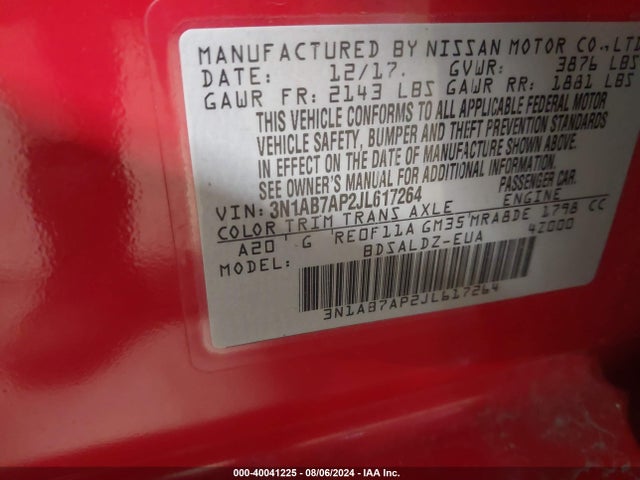 Nissan SENTRA SV 2018 3N1AB7AP2JL617264 Image 9