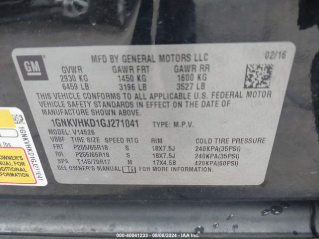 1GNKVHKD1GJ271041 Chevrolet Traverse 2lt