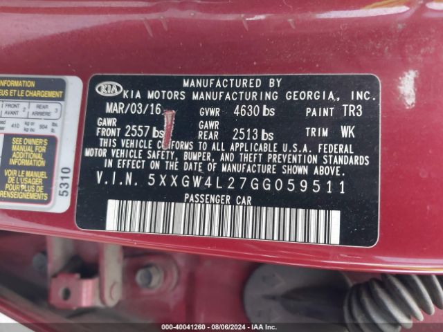5XXGW4L27GG059511 KIA Optima Sx Turbo