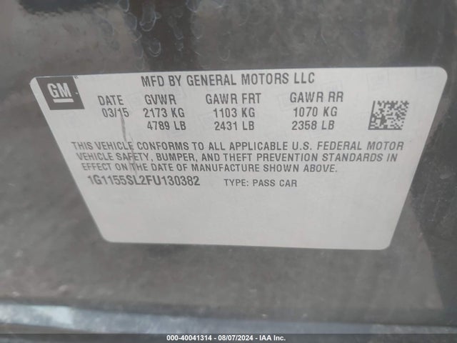 Chevrolet Impala 1lz 2015 1G1155SL2FU130382 Image 9