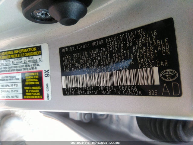 Toyota COROLLA L 2016 2T1BURHE2GC631432 Image 9