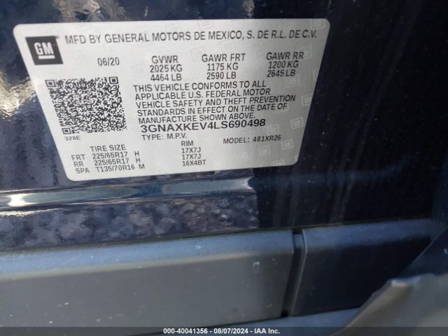 3GNAXKEV4LS690498 Chevrolet Equinox Fwd Lt 1.5l Turbo