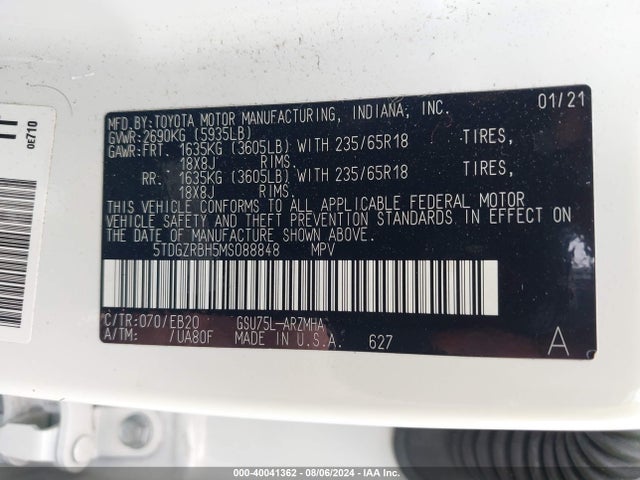 Toyota Highlander Xle 2021 5TDGZRBH5MS088848 Image 9