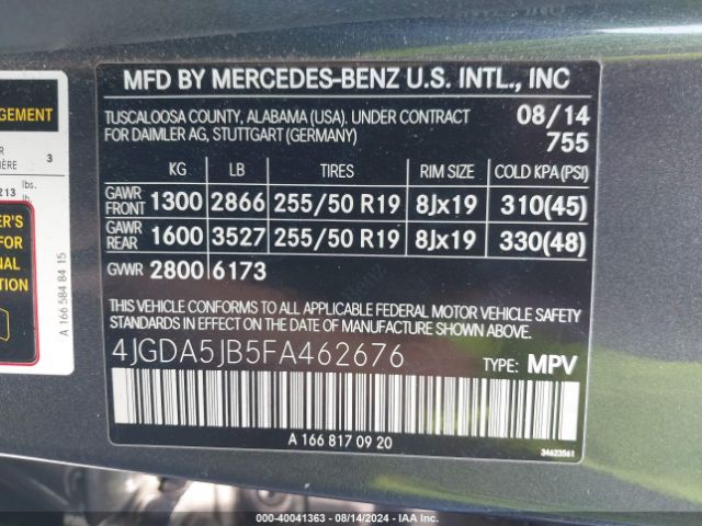 4JGDA5JB5FA462676 Mercedes-Benz ML 350