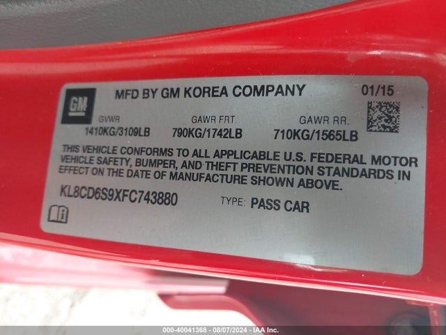 Chevrolet Spark 1lt Cvt 2015 KL8CD6S9XFC743880 Image 9