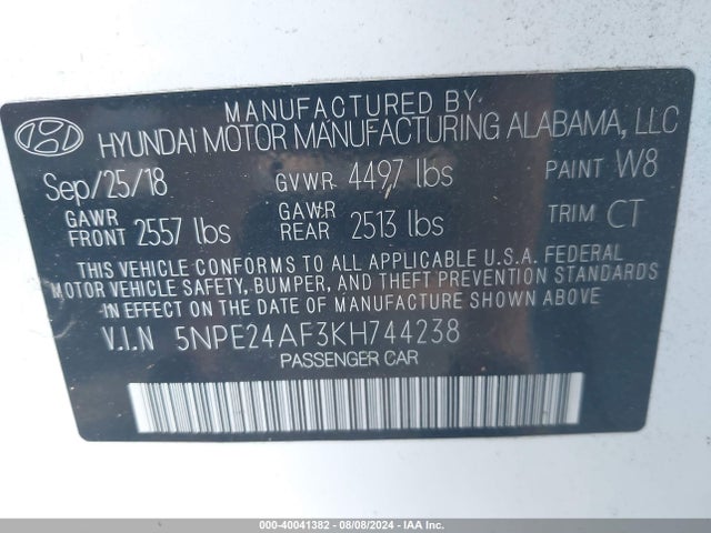 Hyundai SONATA SE 2019 5NPE24AF3KH744238 Image 9