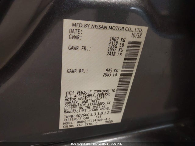 Nissan Altima 2.5 Sv 2019 1N4BL4DV6KC131812 Image 9