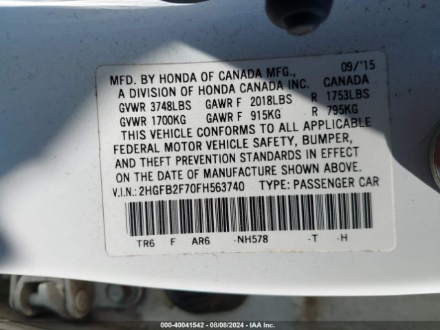 2HGFB2F70FH563740 Honda CIVIC SE