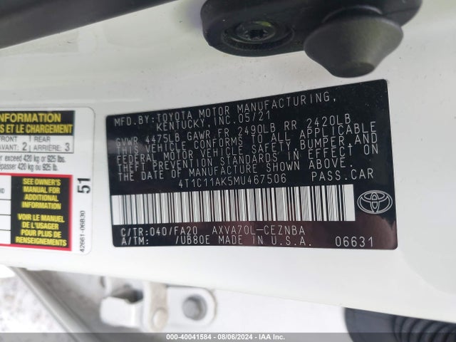 Toyota CAMRY LE 2021 4T1C11AK5MU467506 Image 9