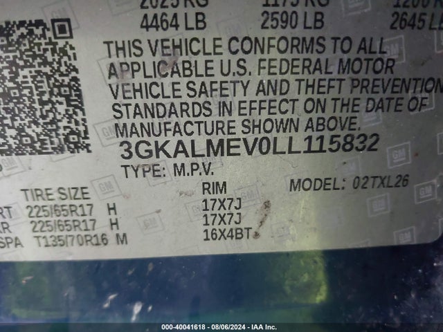 3GKALMEV0LL115832 GMC Terrain Fwd Sle