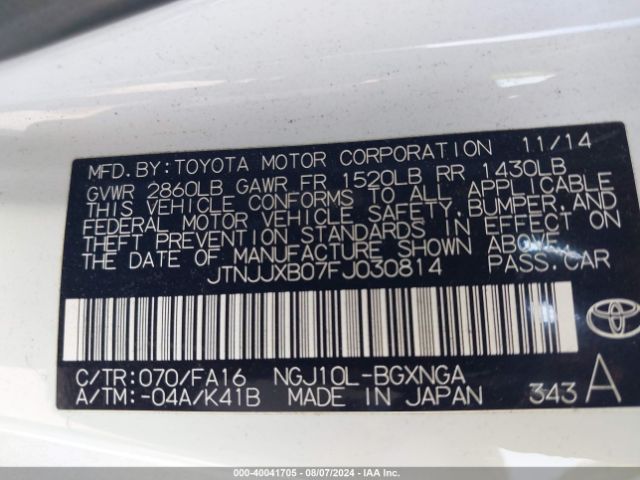 JTNJJXB07FJ030814 Scion IQ