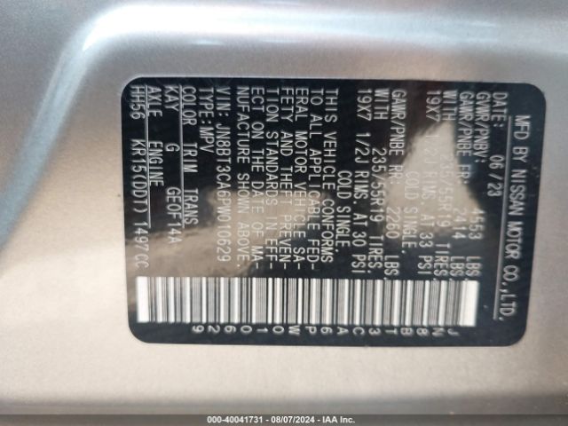 JN8BT3CA6PW010629 Nissan Rogue Sl Fwd