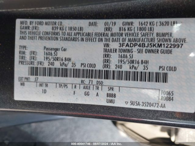 3FADP4BJ5KM122997 Ford FIESTA SE