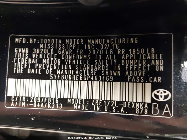 Toyota COROLLA LE 2016 5YFBURHE6GP463469 Image 9