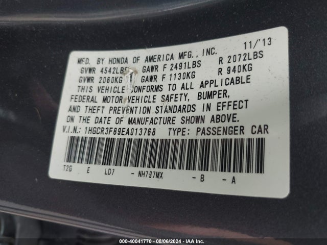 Honda Accord Ex-l V-6 2014 1HGCR3F89EA013768 Image 9