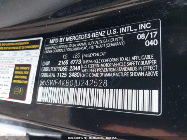55SWF4KB0JU242528 Mercedes-Benz C 300 4matic
