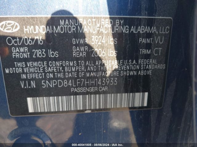 5NPD84LF7HH143933 Hyundai Elantra Value Edition
