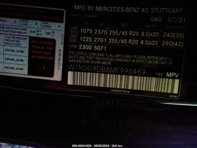 W1N0G8DB8MF996469 Mercedes-Benz Glc 300 Suv