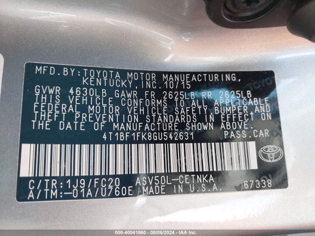 Toyota CAMRY LE 2016 4T1BF1FK8GU542631 Image 9