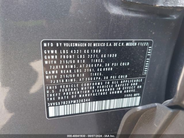3VVSX7B2XPM326344 Volkswagen Taos 1.5t Se