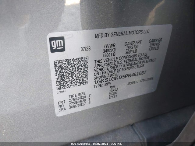 1GKS1GKD5PR461087 GMC Yukon Xl 2wd Slt