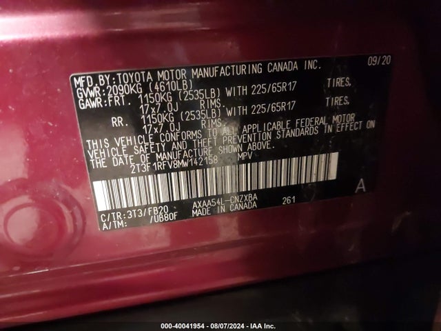Toyota RAV4 LE 2021 2T3F1RFV8MW142158 Image 9