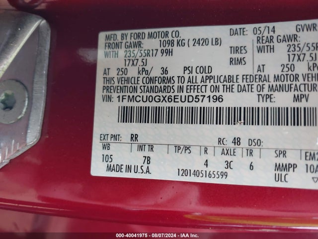 Ford ESCAPE SE 2014 1FMCU0GX6EUD57196 Image 9