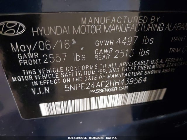 Hyundai SONATA SE 2017 5NPE24AF2HH439564 Image 9
