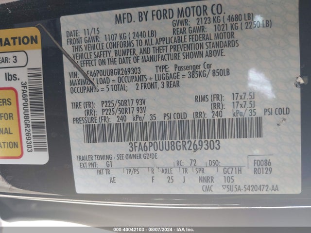 Ford Fusion Hybrid S 2016 3FA6P0UU8GR269303 Image 9